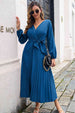 Pleated Long Sleeve  Maxi Dress -BazaarBey - www.shopbazaarbey.com