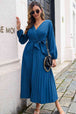 Pleated Long Sleeve  Maxi Dress -BazaarBey - www.shopbazaarbey.com