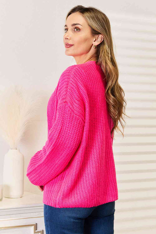 Woven Right Rib-Knit Open Front Drop Shoulder Cardigan Bazaarbey