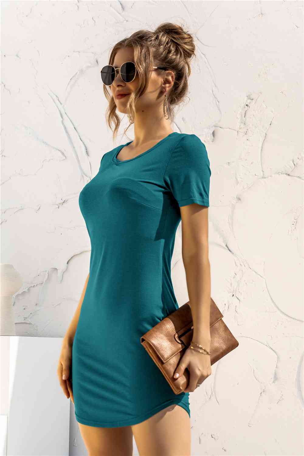 Round Neck Short Sleeve Mini Dress -BazaarBey - www.shopbazaarbey.com