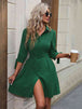 Collared Neck Button-Up Three-Quater Sleeve Dress -BazaarBey - www.shopbazaarbey.com