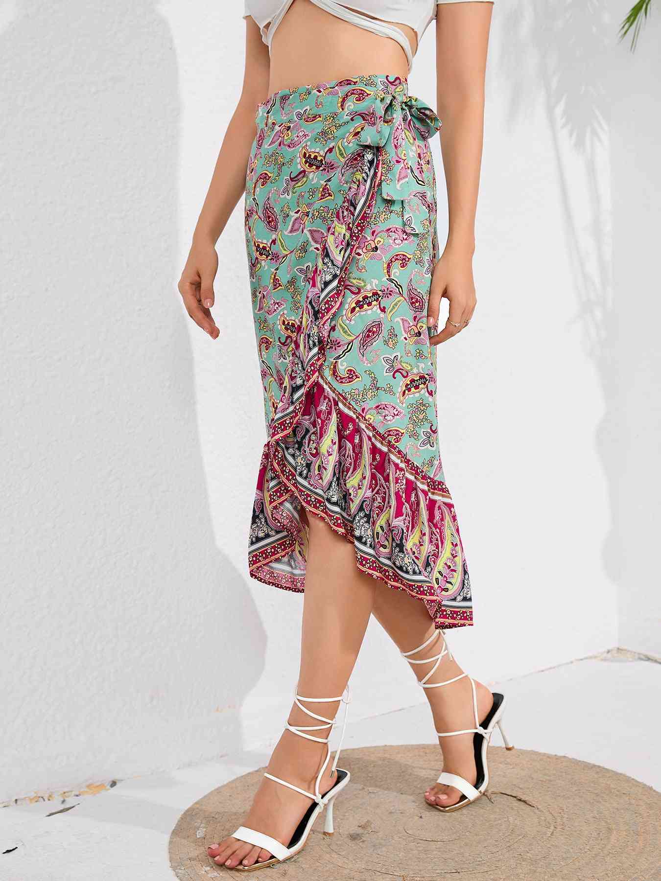 Tie Waistband Flounce Hem Midi Skirt Trendsi