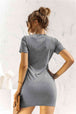 Round Neck Cuffed Sleeve Side Tie Dress -BazaarBey - www.shopbazaarbey.com