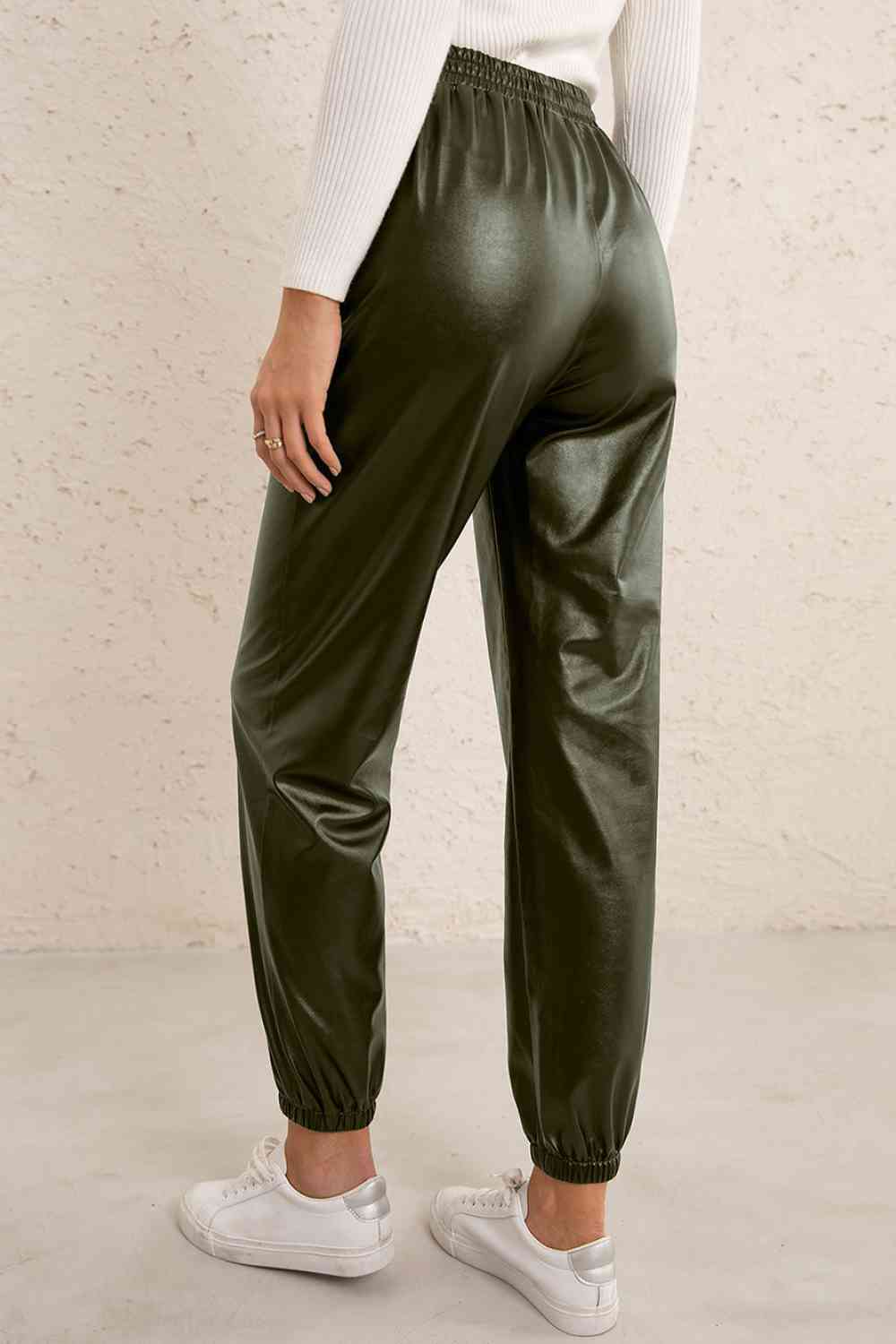 Elastic Waist PU Leather Joggers Bazaarbey