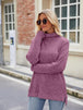 Ribbed Turtleneck Long Sleeve Slit Knit Top Bazaarbey