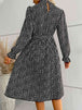Printed Tie-Waist Flounce Sleeve Keyhole Midi Dress -BazaarBey - www.shopbazaarbey.com