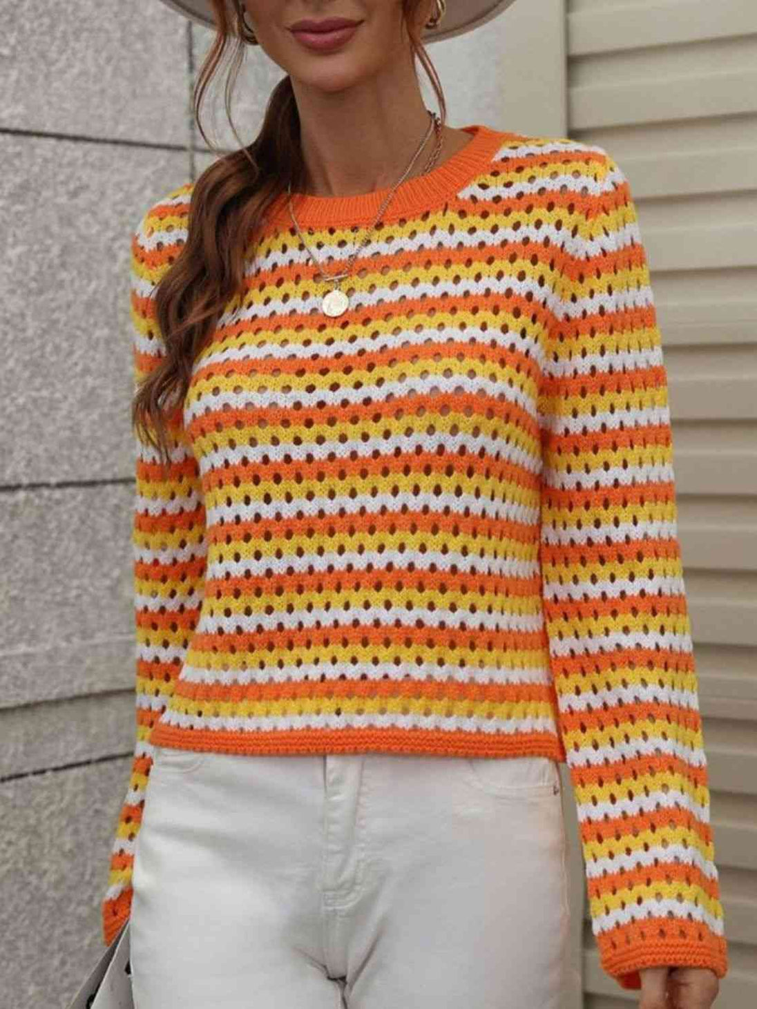 BazaarBey Striped  Long-Sleeve Knit Pullover 