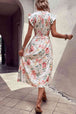 Floral Smocked Butterfly Sleeve Slit Dress -BazaarBey - www.shopbazaarbey.com