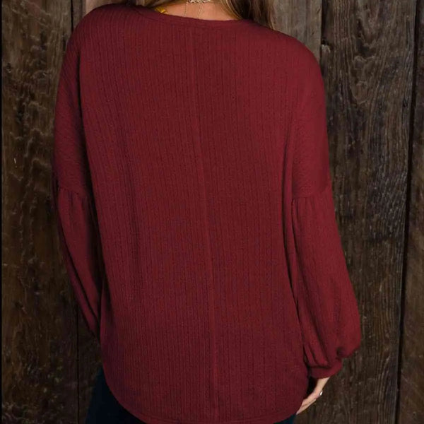 Round Neck Long Sleeve Ruched Blouse Trendsi