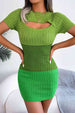 Color Block Cutout Short Sleeve Sweater Dress -BazaarBey - www.shopbazaarbey.com