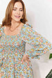  Floral Smocked Flounce Sleeve Square Neck Dress -BazaarBey - www.shopbazaarbey.com