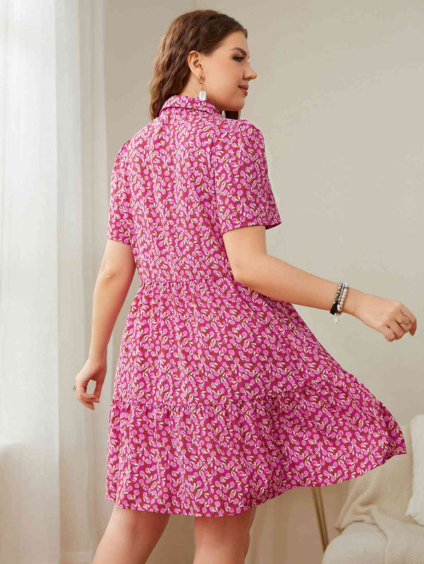 Plus Size Printed Short Sleeve Collared Dress -BazaarBey - www.shopbazaarbey.com