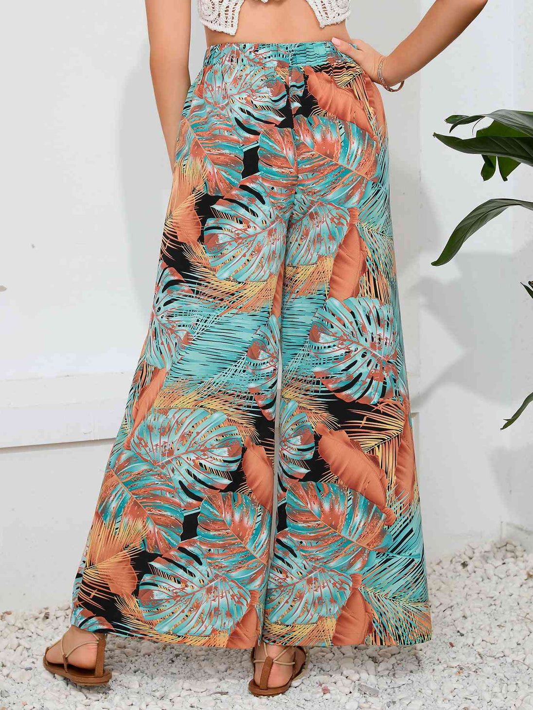 Printed Split Wide Leg Long Pants Bazaarbey