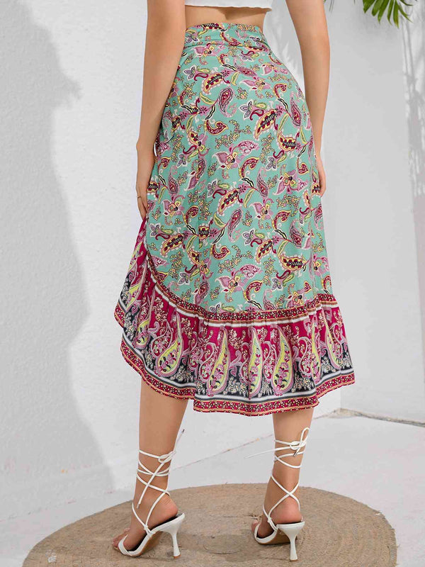 Tie Waistband Flounce Hem Midi Skirt Trendsi