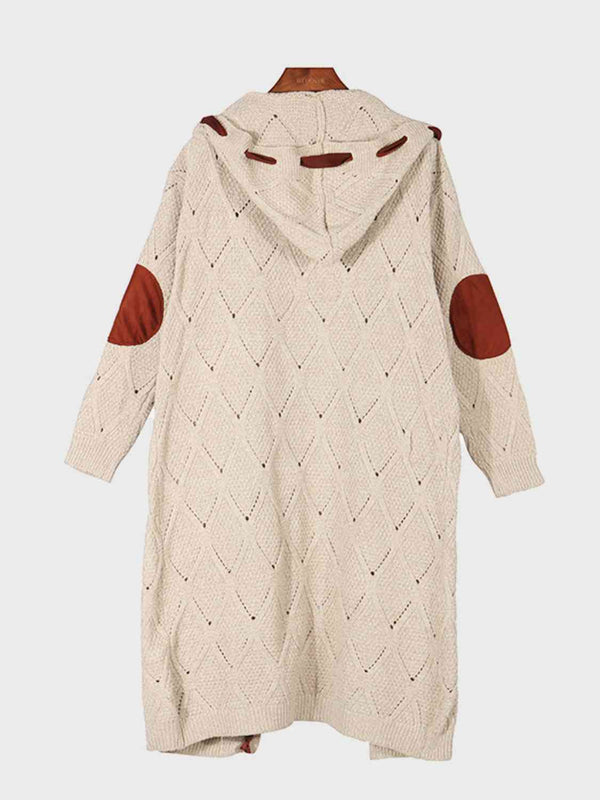 Openwork Long Sleeve Open Front Hooded Cardigan Bazaarbey