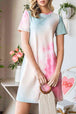 Tie-Dye Round Neck Short Sleeve Slit Dress -BazaarBey - www.shopbazaarbey.com