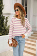 Striped Round Neck Dropped Shoulder Knit Top Trendsi