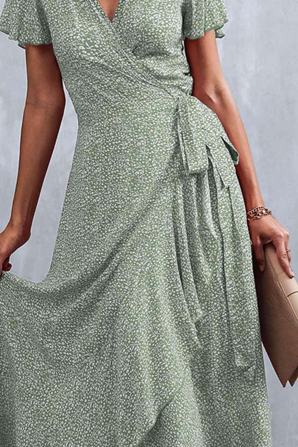 Floral  Neck Tied Midi Dress -BazaarBey - www.shopbazaarbey.com