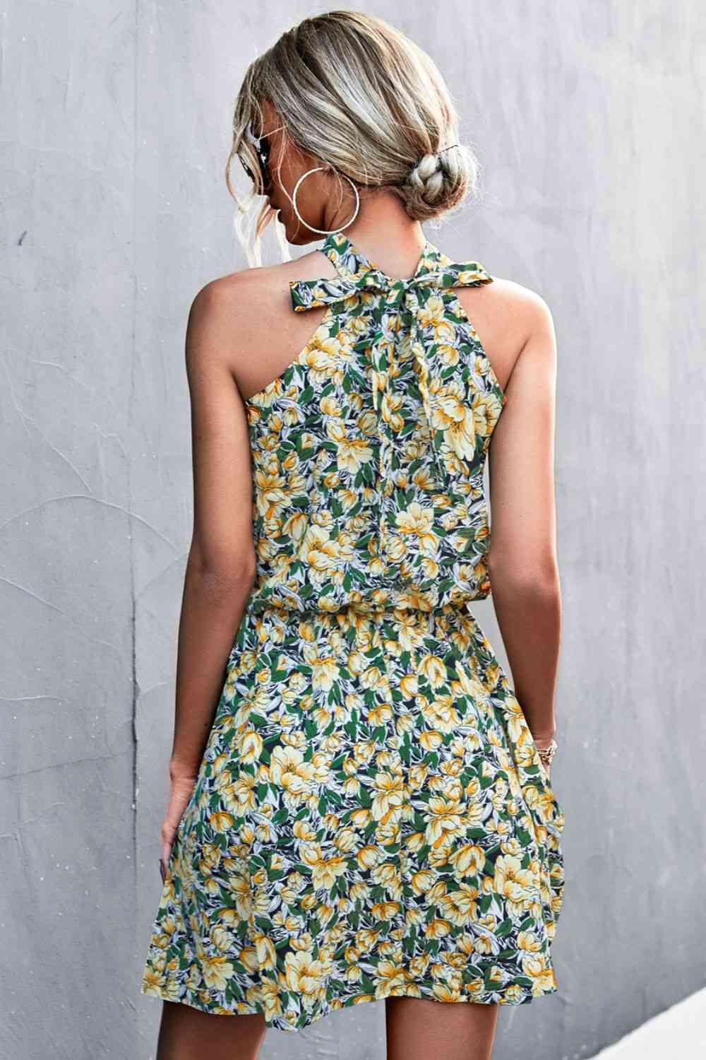 Floral Tied Sleeveless Mini Dress -BazaarBey - www.shopbazaarbey.com