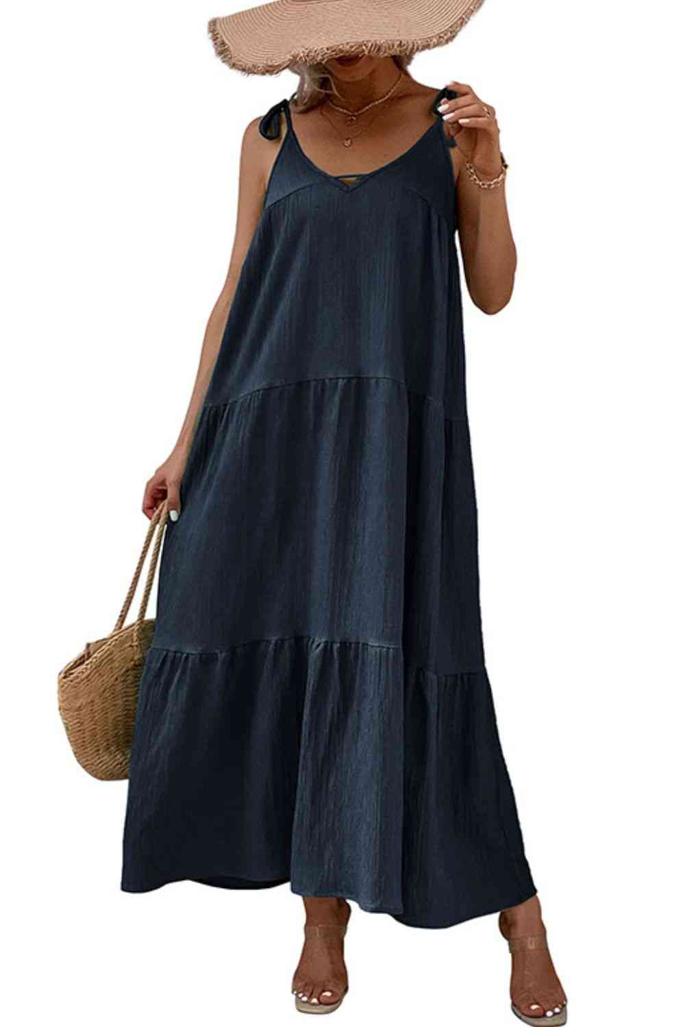 Tie-Shoulder Tiered Maxi Dress Bazaarbey