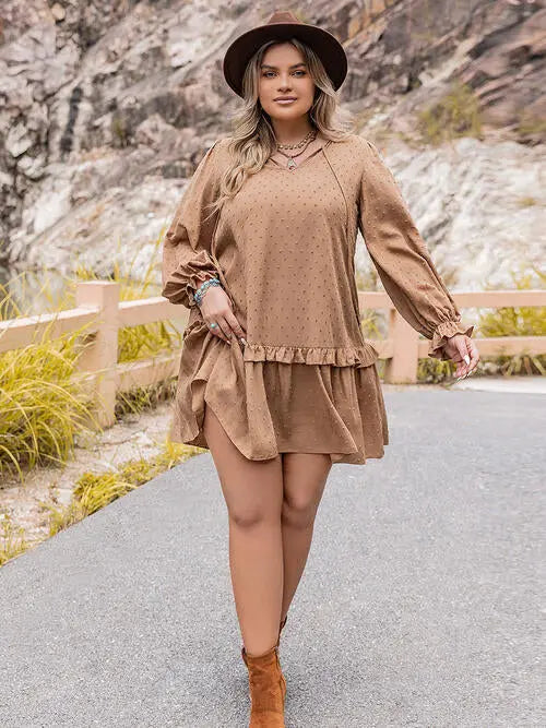 Plus Size Dot Flounce Sleeve Mini Dress -BazaarBey - www.shopbazaarbey.com