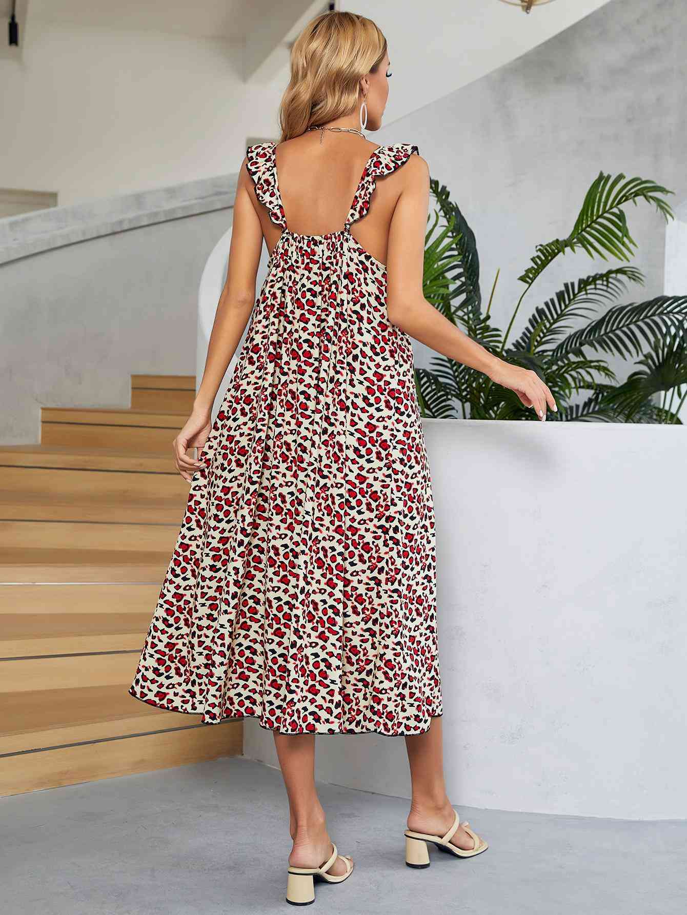 Printed Ruffled Sleeveless Midi Dress -BazaarBey - www.shopbazaarbey.com