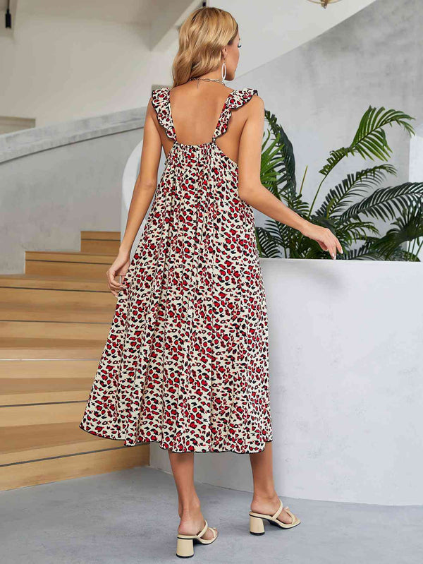 Printed Ruffled Sleeveless Midi Dress -BazaarBey - www.shopbazaarbey.com
