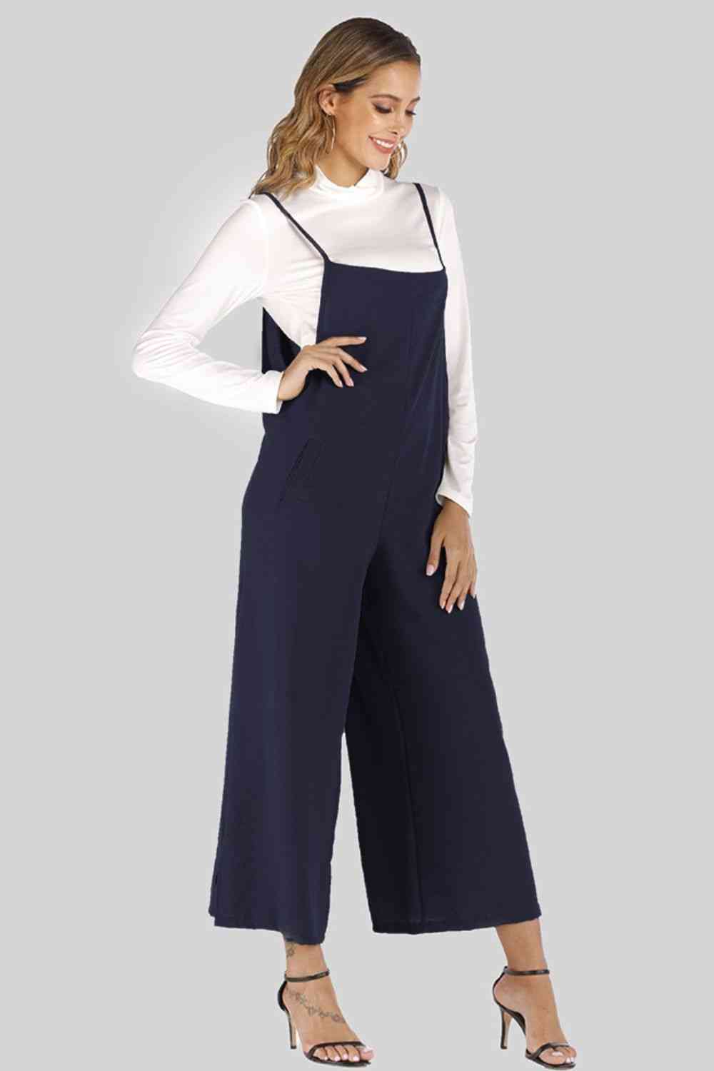  Cropped Wide Leg Overalls with Pockets Bazaarbey