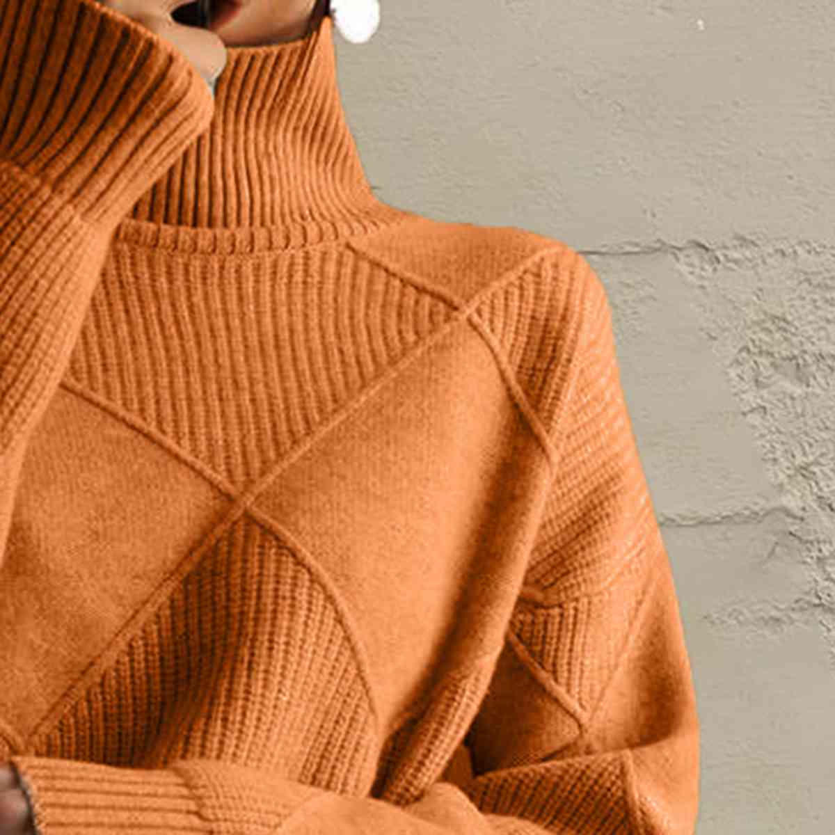 Geometric Turtleneck Long Sleeve Sweater Bazaarbey