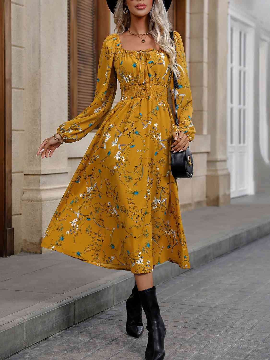 Square Neck Smocked Waist Dress -BazaarBey - www.shopbazaarbey.com
