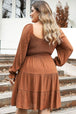 Plus Size Smocked Square Neck Tiered Dress -BazaarBey - www.shopbazaarbey.com