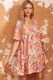 Floral Print V-Neck Short Sleeve Frill Trim Mini Dress -BazaarBey - www.shopbazaarbey.com