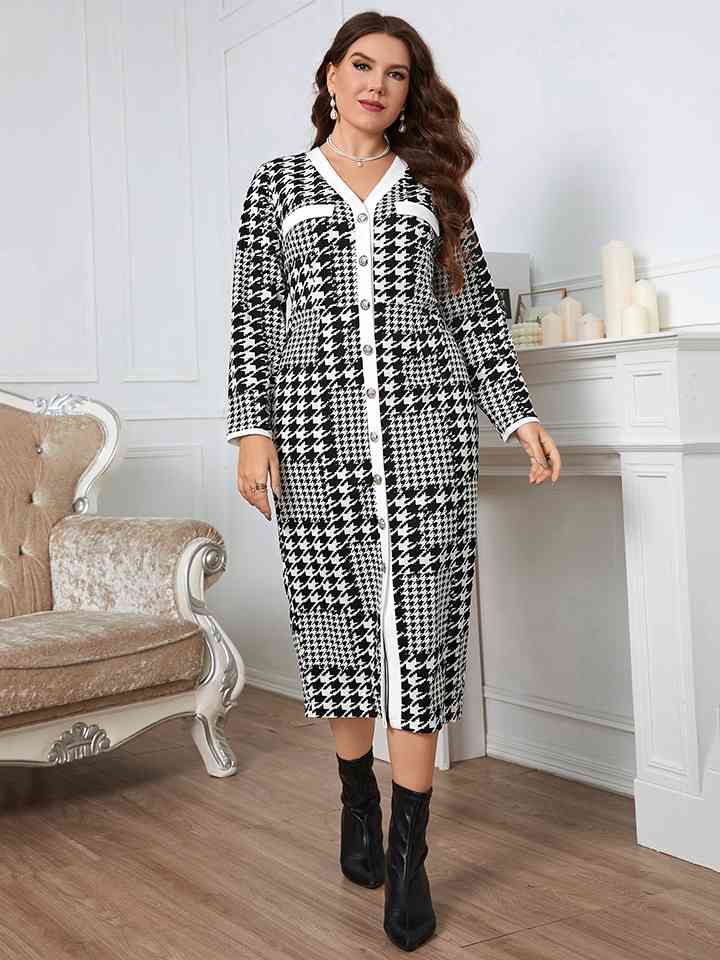 Plus Size  Button-Down Long Sleeve Dress -BazaarBey - www.shopbazaarbey.com