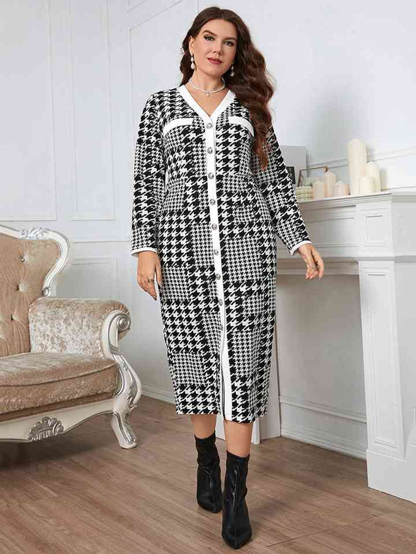 Plus Size  Button-Down Long Sleeve Dress -BazaarBey - www.shopbazaarbey.com