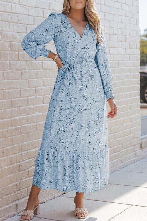Printed Tie Front Ruffle Hem Dress Bazaarbey