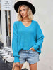 V-Neck Ribbed Dropped Shoulder Knit Top Trendsi