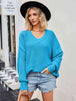 V-Neck Ribbed Dropped Shoulder Knit Top Trendsi