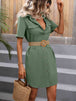 Tie-Waist Button Front Short Sleeve Shirt Dress -BazaarBey - www.shopbazaarbey.com
