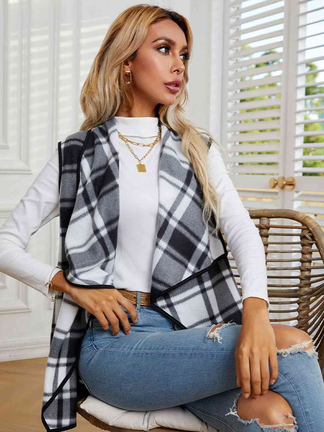Plaid  Vest Trendsi