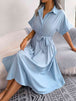 Short Sleeve Collared Tie Belt Dress -BazaarBey - www.shopbazaarbey.com