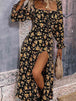 Square Neck Printed Slit Dress -BazaarBey - www.shopbazaarbey.com