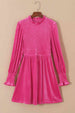 Smocked Round Neck Long Sleeve Dress -BazaarBey - www.shopbazaarbey.com