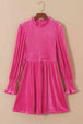 Smocked Round Neck Long Sleeve Dress -BazaarBey - www.shopbazaarbey.com