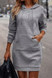 Texture Half Snap Drawstring Hooded Dress Bazaarbey