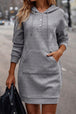 Texture Half Snap Drawstring Hooded Dress Bazaarbey