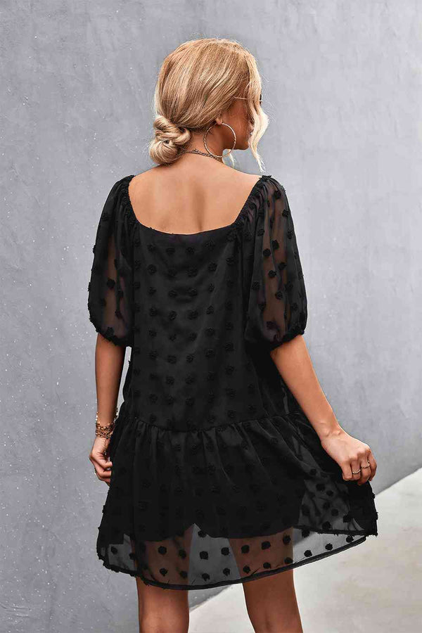  Square Neck Half Balloon Sleeve Dress -BazaarBey - www.shopbazaarbey.com