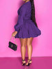 Notched Button Up Balloon Sleeves Dress -BazaarBey - www.shopbazaarbey.com