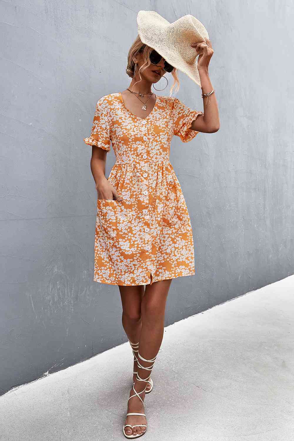 Printed Button down Pocketed Dress -BazaarBey - www.shopbazaarbey.com