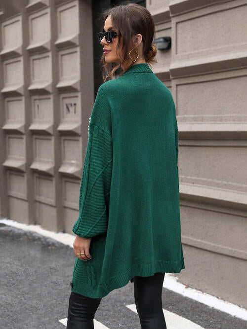 Pearl Detail Cable-Knit Button Up Cardigan Bazaarbey