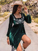 Embroidered Square Neck Long Sleeve Dress -BazaarBey - www.shopbazaarbey.com